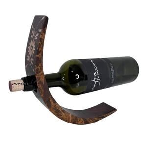Wine Bottle Holder Wooden Hand Carved Zero Gravity Wine Holder Floral Design